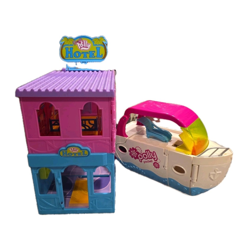Polly Pocket Ultimate Party Boat & Pocket Rock n Roller Coaster Hotel +27 Pieces